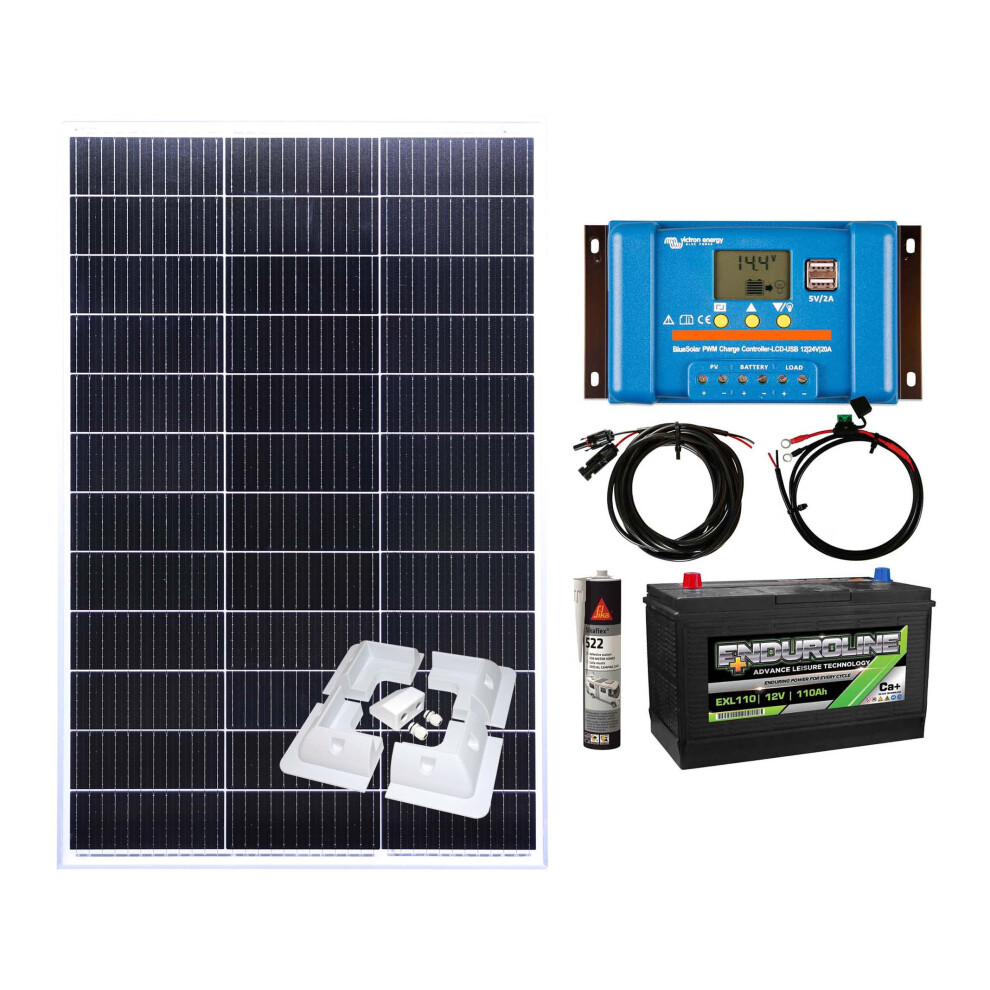 Victron 150w Mono Solar Panel Kit Battery+ Charging Controller PWM-USB brackets
