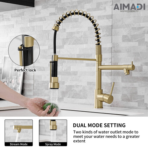 B?rstet guld k?kkenarmatur med pull-down-spr?jte 1