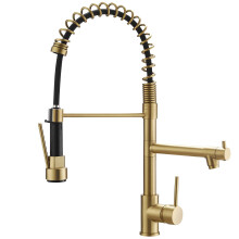 Brushed Gold Kitchen Faucet with Pull Down Sprayer AIMADI Commercial Gold Kitchen Sink Faucet Single Handle Spring Two Nozzles Faucets