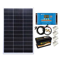 Lowenergie 150w Mono Solar Panel Kit Battery+ Charging Controller PWM-USB ZMount with Mounting Brackets, Cables, TBranches and 100Ah SolarFlex Battery