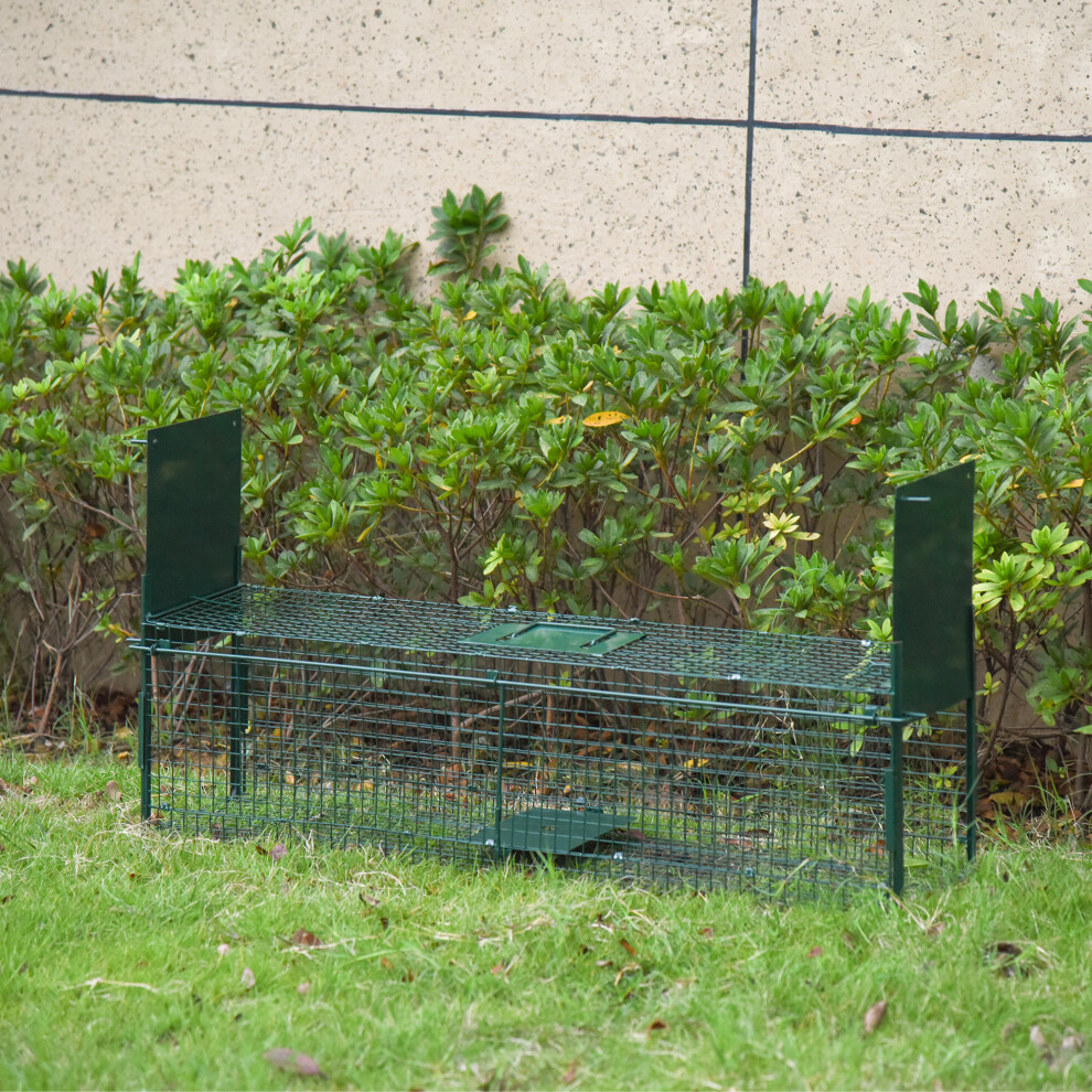 PawHut Two-Door Live Cage, Trap for Small Animal, Easy Setup - Dark Green