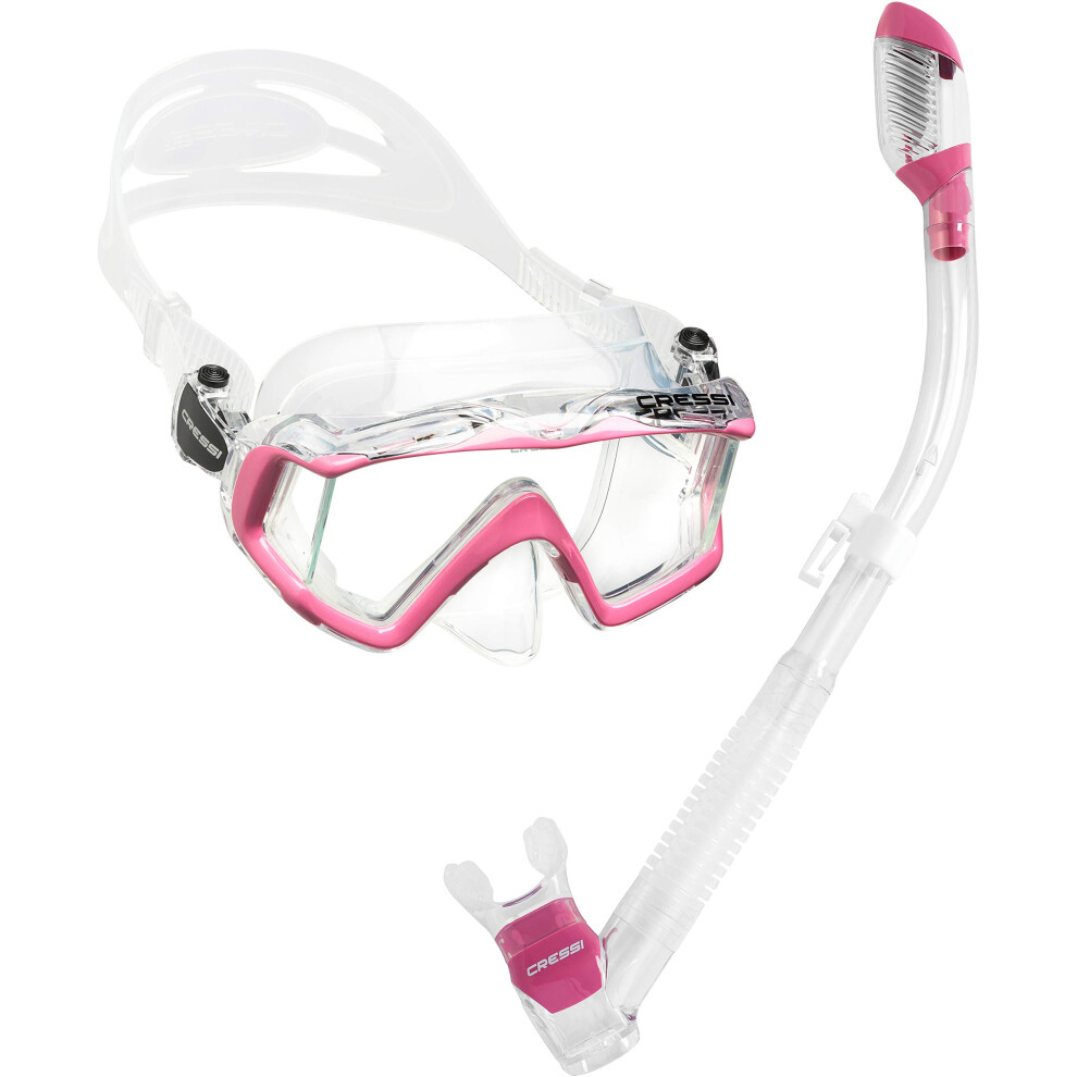 Cressi Pink Panoramic Wide View Mask With Dry Snorkel Set Clear