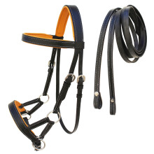 CHALLENGER Horse Western Cob -nahkaiset harjoitussuitset, kuolaimettomat sivuvetoiset suitset ohjaksilla 7711PK-C