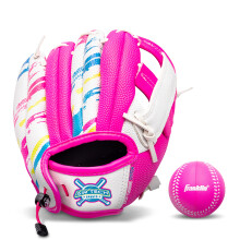 Gant de Baseball Franklin Sports Air Tech avec Balle - Tee Ball - Mousse Air Tech - Blanc/Rose, 9.0" - Droitier