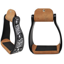Challenger Black Western Horse Saddle Graved Offset Aluminium Stirrups 51181