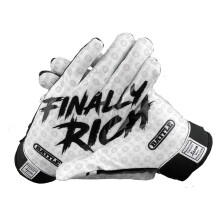 Battle Sports Finally Rich Wide Receiver Football Gloves - Ultra Grip Gloves - White Palm/Black Back of Hand, Adult X-Large