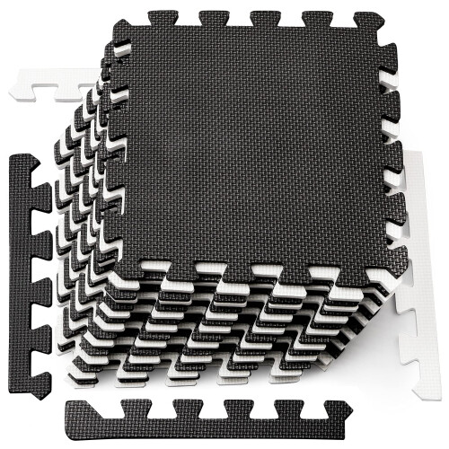 DEAYOU 16 Πλακίδια Μαλακής Εύκαμπτης Foam, EVA, 12" x 12", Μαύρο και Άσπρο
