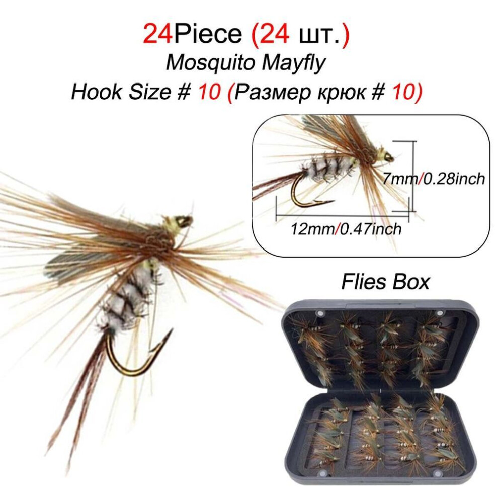 (24Pcs-Size 10) 24pcs/box Fly Fishing Lure Nymph Dry Wet Flies Bionic Bait Fly Trout Fishing Lures