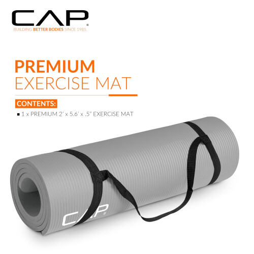 CAP Barbell High Density Exercise Mat with strap  68x24 12mm - Gray 1