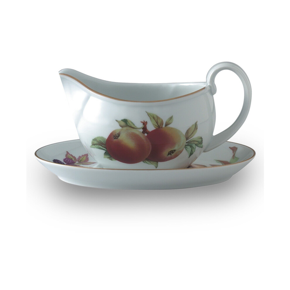 Royal Worcester Evesham Gold Porcelain 16-Ounce Sauceboat and Stand