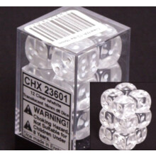 Ensemble de d?s Chessex d6 : transparent avec blanc translucide - d? ? six faces de 16 mm (12) Bloc de d?s
