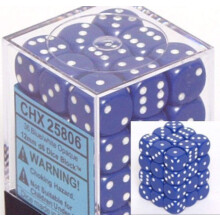 Chessex Dice D6 Sets: Opaque Blue with White - 12Mm Six Sided Die (36)