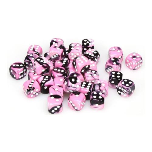 Skins Chessex d6: Gemini Μαύρο & Ροζ με Λευκό - 12mm Ζάρι Έξι Όψεων (36)