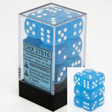 Ensemble de d?s Chessex D6 : Bleu cara?be givr? avec blanc - Matrice ? six faces 16 mm (12) Bloc de d?s