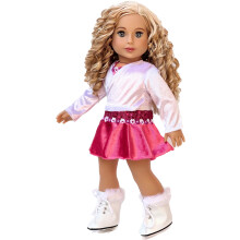 - Ice Skating Girl - 4 Piece Ice Skating Outfit Fits 18 Inch Doll - Pink Leotard with Skirt White Warmup Sweater and White Ice Skates - 18
