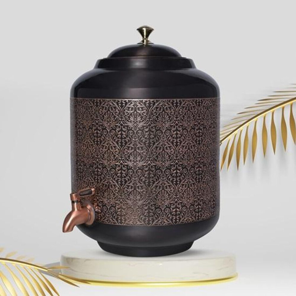 Copper Carving Water Dispenser Matka Vessels Container Pot With Stainless Steel Tap 11 Litre Ayurvedic Health Benefits Yoga