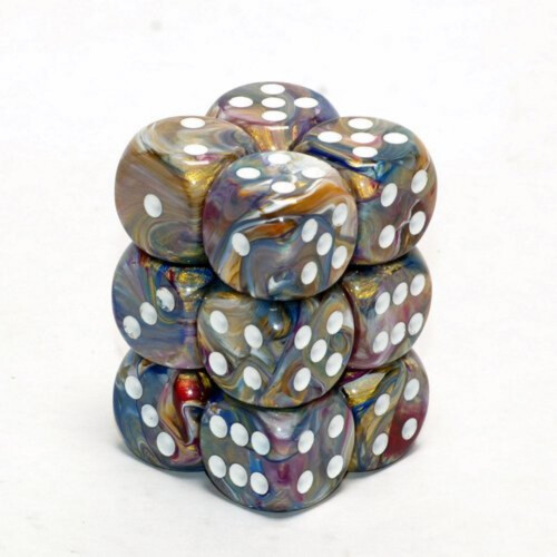 Skins Chessex Ζάρι d6 Σετ: Γιορτινός Καρουσέλ με Λευκό - 16mm Εξάπλευρο Ζάρι (12) Μπλοκ Ζαριών