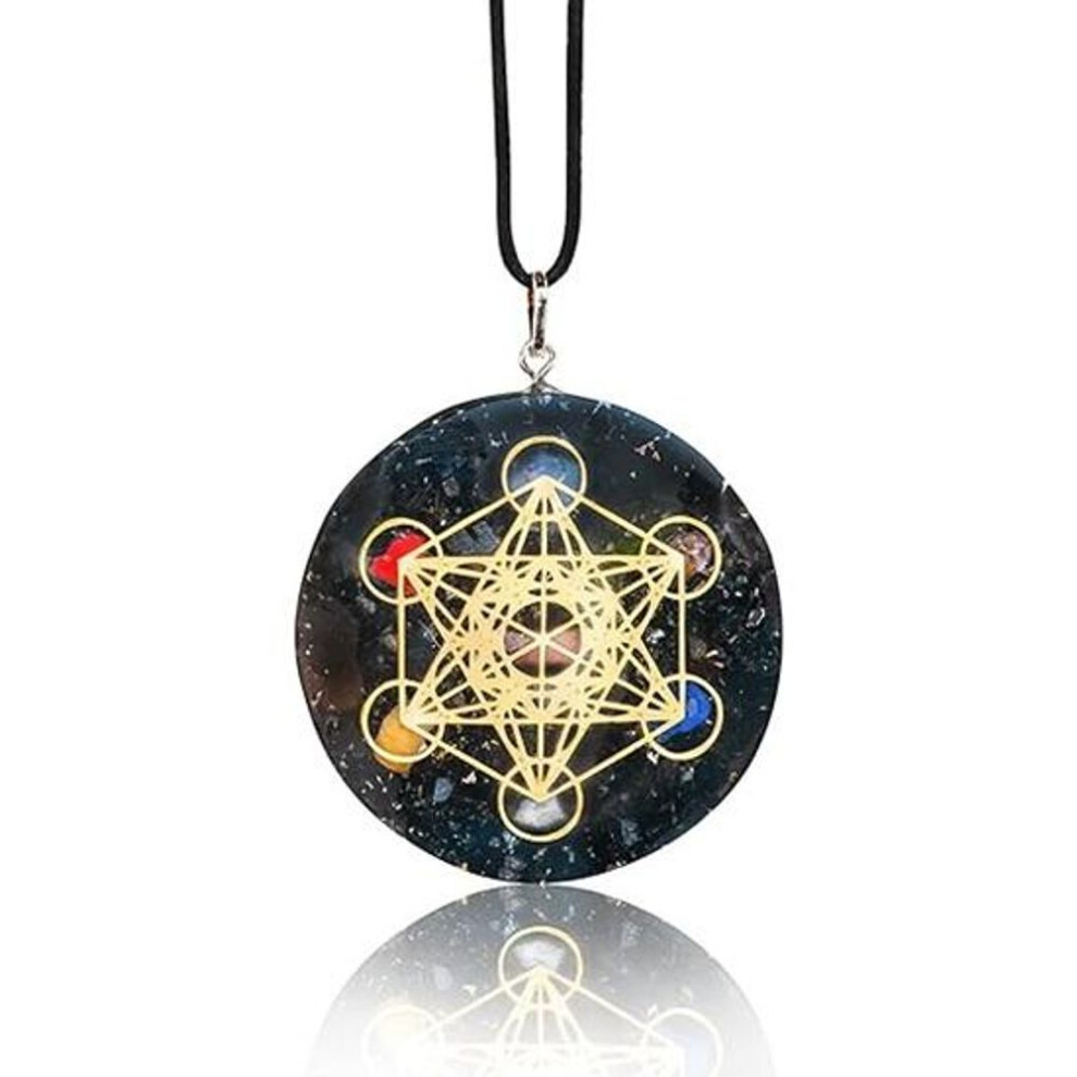 Black Onyx, Obsidian, Tourmaline, Lapis Lazuli, Clear Quartz, Amethyst Orgone Pendant With 7 Chakra Crystal Jewellery Meditation Accessories