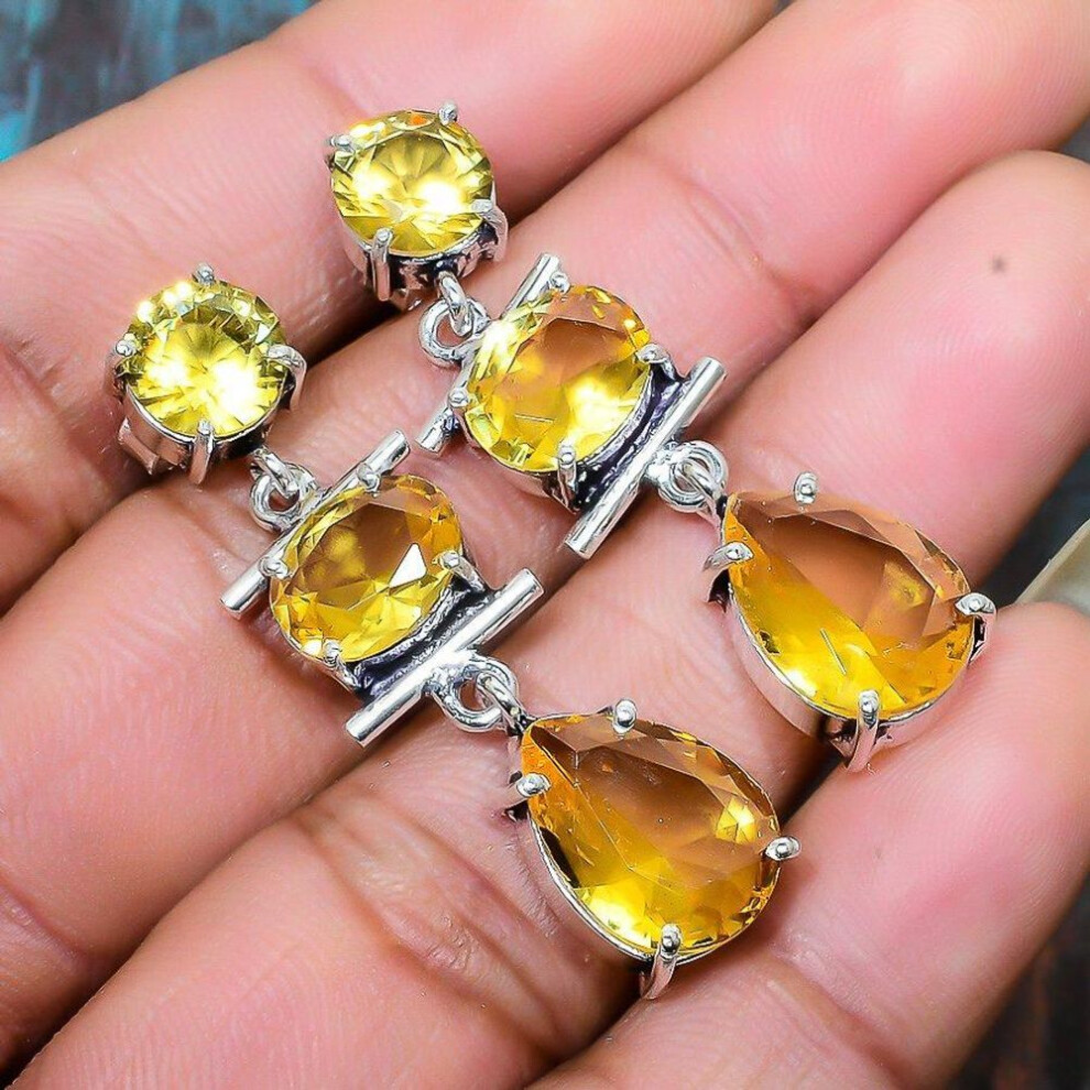 (yellow, 1.65 Inches) Citrine Gemstone Handmade Jewelry 925 Sterling Silver Earring For Wedding Gift