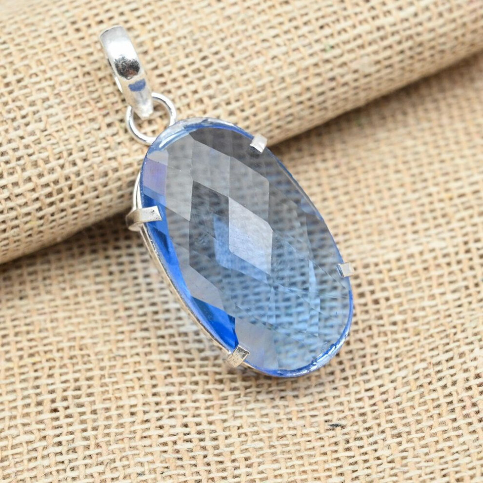 (blue, 1.77 Inches) Faceted Iolite Gemstone Handmade 925 Sterling Silver Fantastic Pendant Jewelry
