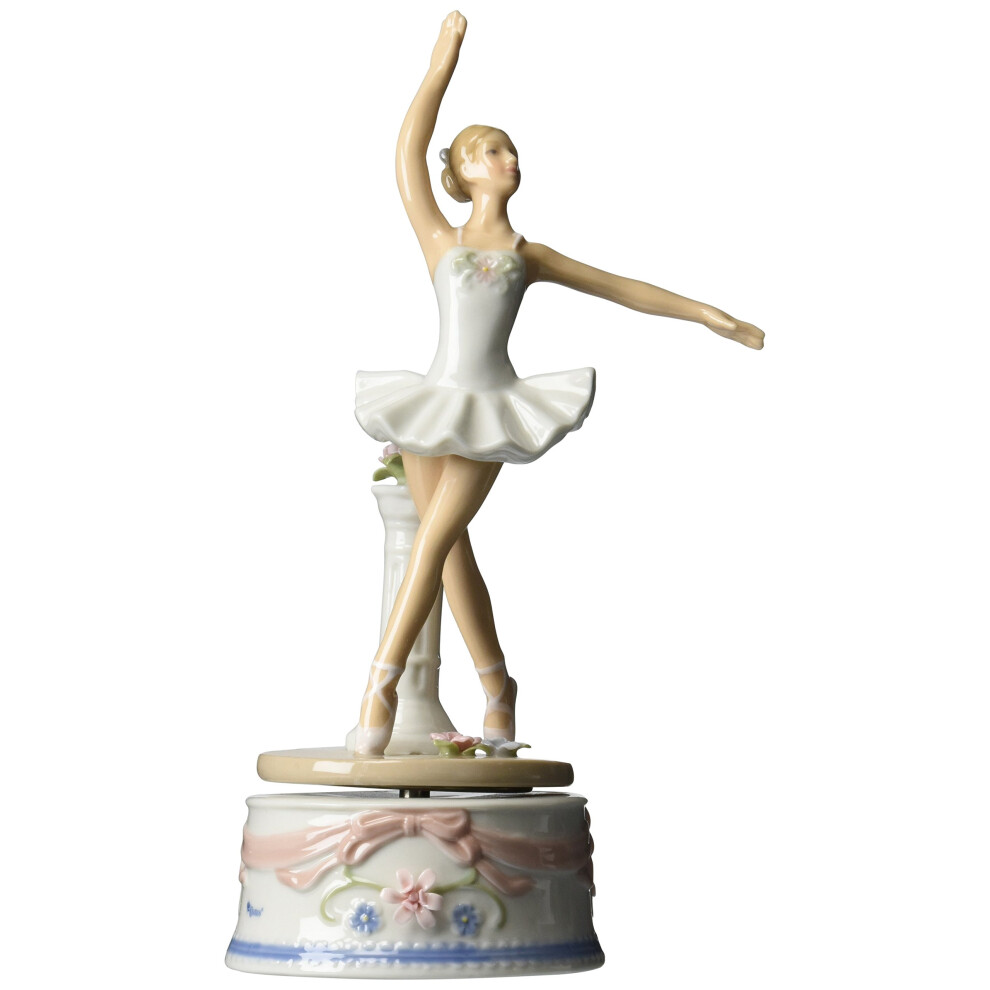 Figurine musicale en porcelaine fine de 23 cm, ballerine en robe blanche, Cosmos 10623