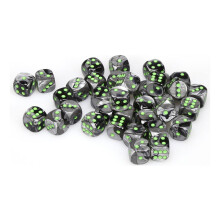 Chessex D6 Zestawy: Bliznieta czarno -szary/szary z zielona - szesciostronna matryca 12 mm (36)