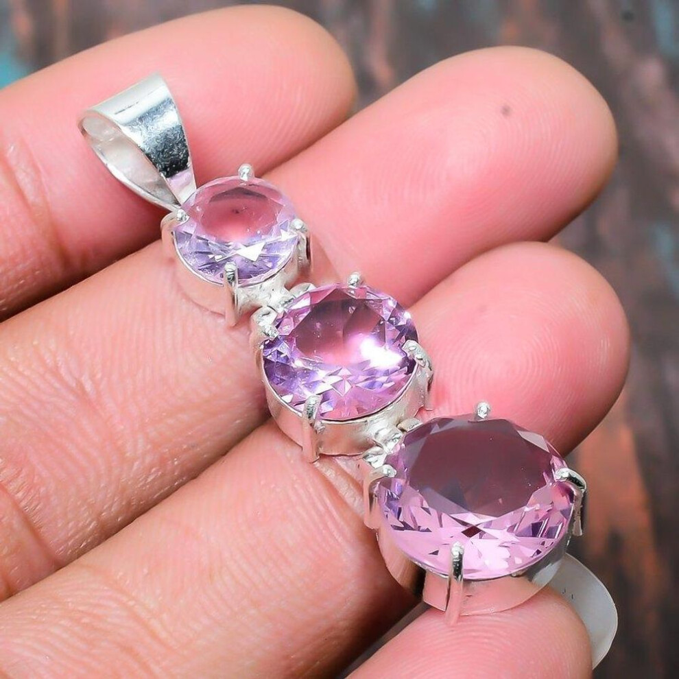 (pink, 1.97 Inches) Pink Kunzite Gemstone Handmade Solid 925 Sterling Silver Jewelry Pendant For Her