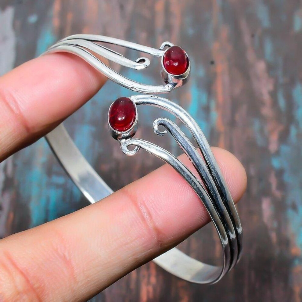 (red, Adjustable) Mozambique Garnet Gemstone Handmade Jewelry Sterling Silver Bangle Adjustable For Thanksgiving
