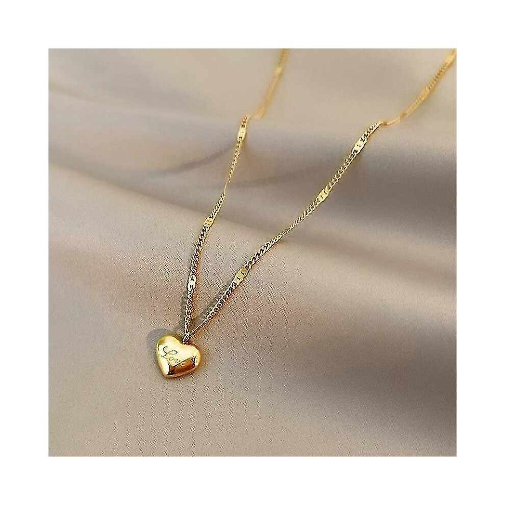Fashion Gold Plated Love Heart Necklace for Women Man Pendant Hanging Chain Choker Necklace Valentine'S Day Gift Jewelry