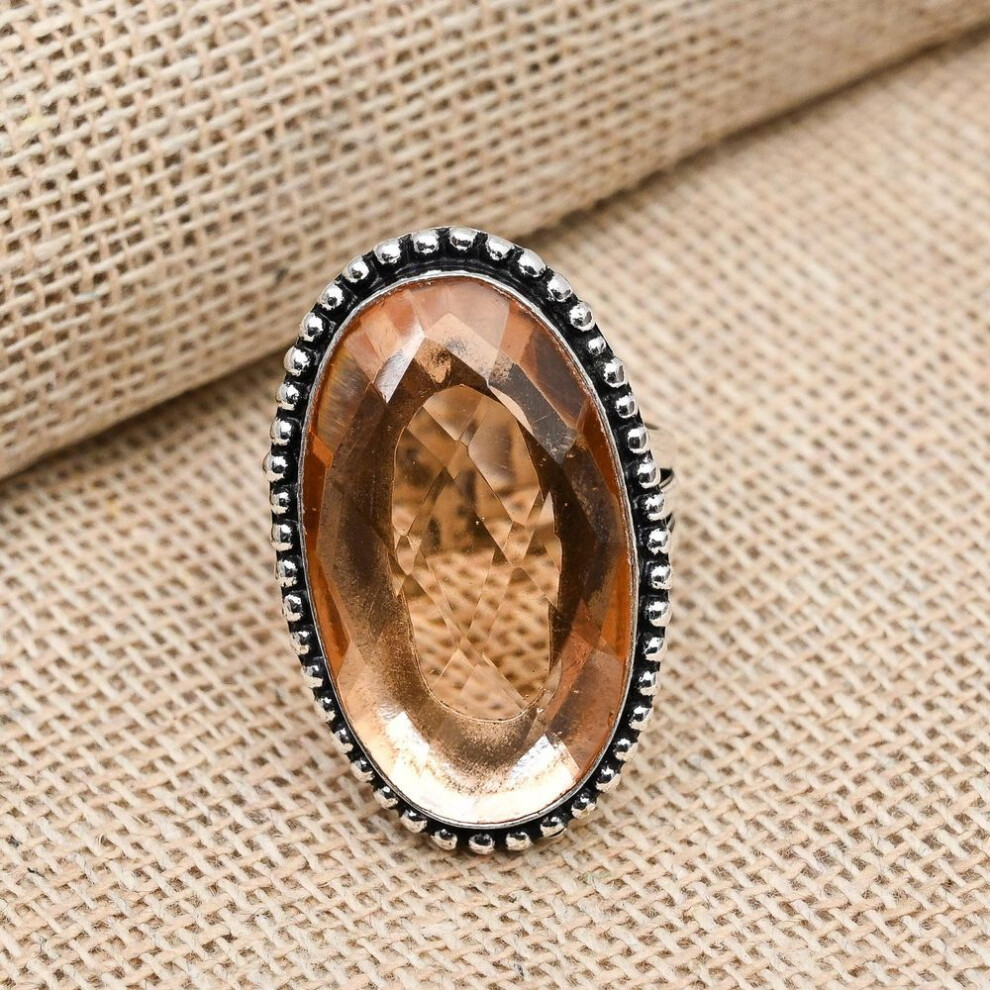 (orange, 9) Morganite Gemstone Solid 925 Sterling Silver Handmade Jewelry Promise Ring All Size
