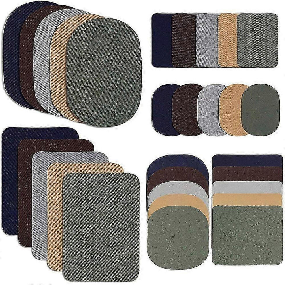 30 Pieces Iron on Fabric Patches Fabric Repair Patches Twill Clothing Repair Patch Kit for Jacket Clothes, 5 Colors