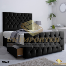 (King (with 2 Drawers), Black Plush (with Mattress)) PLUSH DIVAN BED SET WITH MATTRESS 54" CHESTERFIELD HEADBOARD&FOOTBOARD ALL SIZES