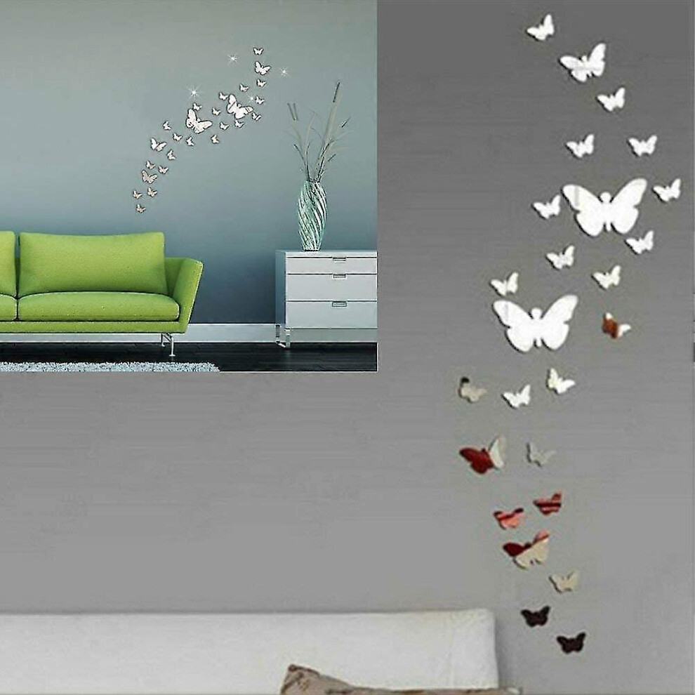 Butterfly Wall Stickers, 30 Pieces 3d Silver Acrylic Butterfly Mirror Stickers Butterfly Wall Sticke