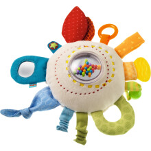 HABA Anneau de dentition en peluche arc-en-ciel rond - Jouet d'activit? doux avec hochet et