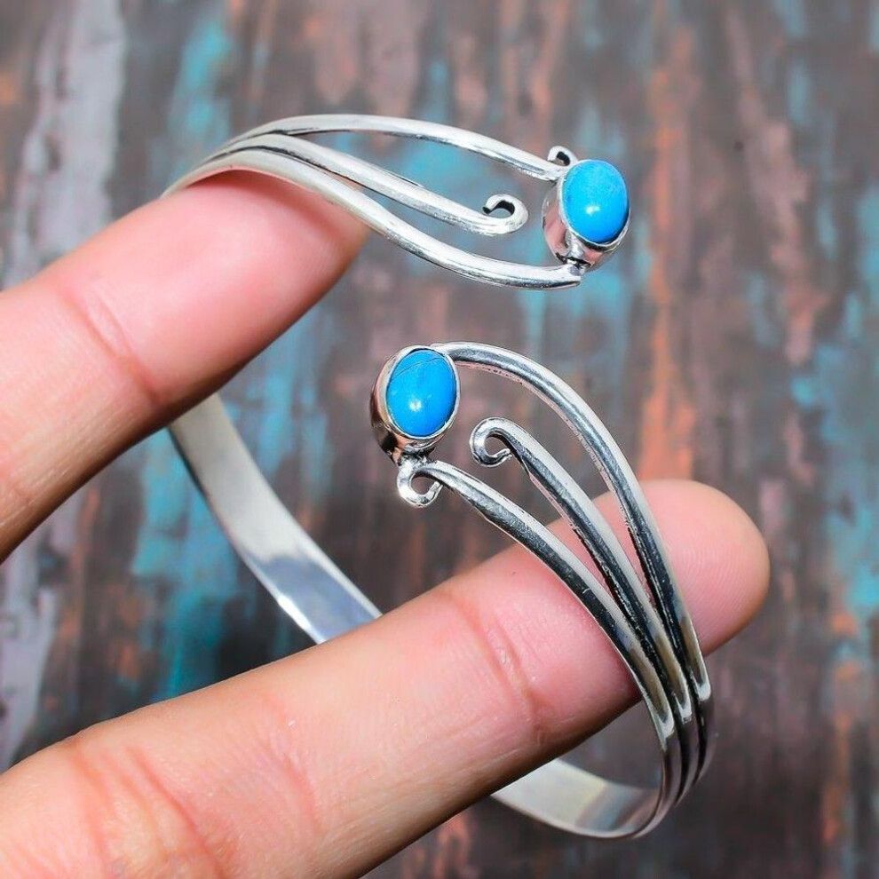 (blue, Adjustable) Arizona Turquoise Gemstone Handmade Jewelry  925 Sterling Silver Cuff/bangle Adjustable