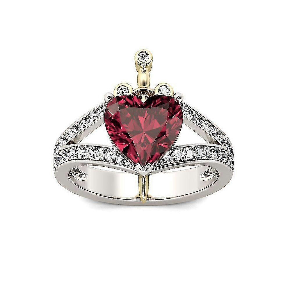 (9) Heart-shaped Ruby And Diamond Ring - Heart Ruby Crown Princess Ring