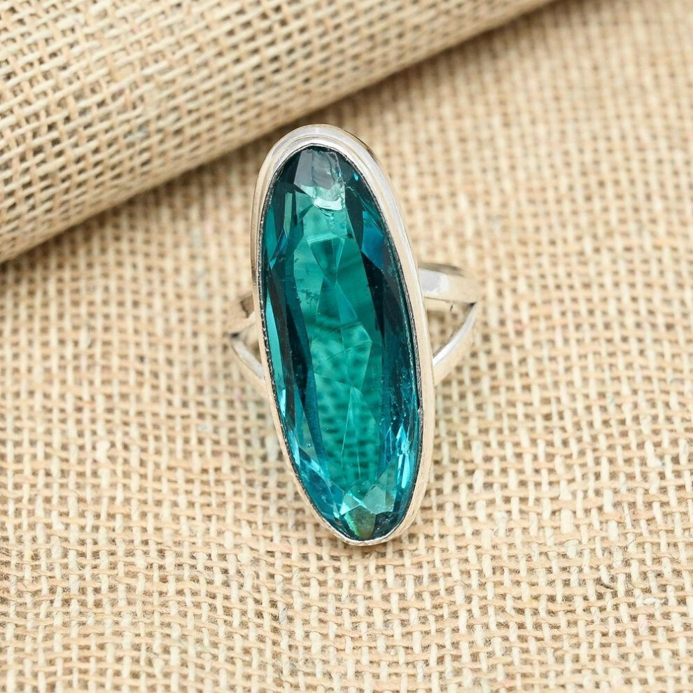 (blue, 12) Unique Apatite Gemstone Ring 925 Sterling Silver Jewelry Handmade Design For Women Gift