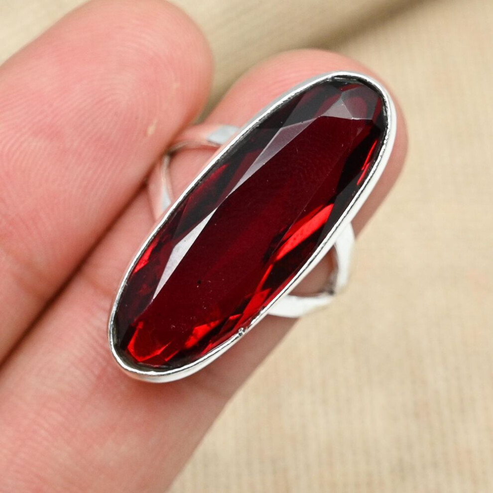 (red, 12) Unique Red Garnet Gemstone 925 Sterling Silver Handmade Jewelry Christmas Gift Ring