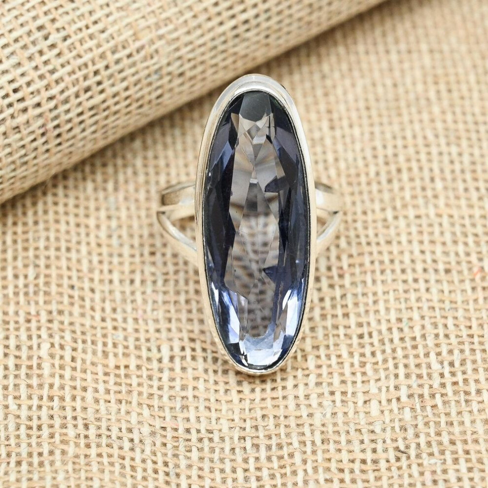 (purple, 12) Iolite Gemstone Solid 925 Sterling Silver Handmade Oval Shaped Ring Girls Jewelry