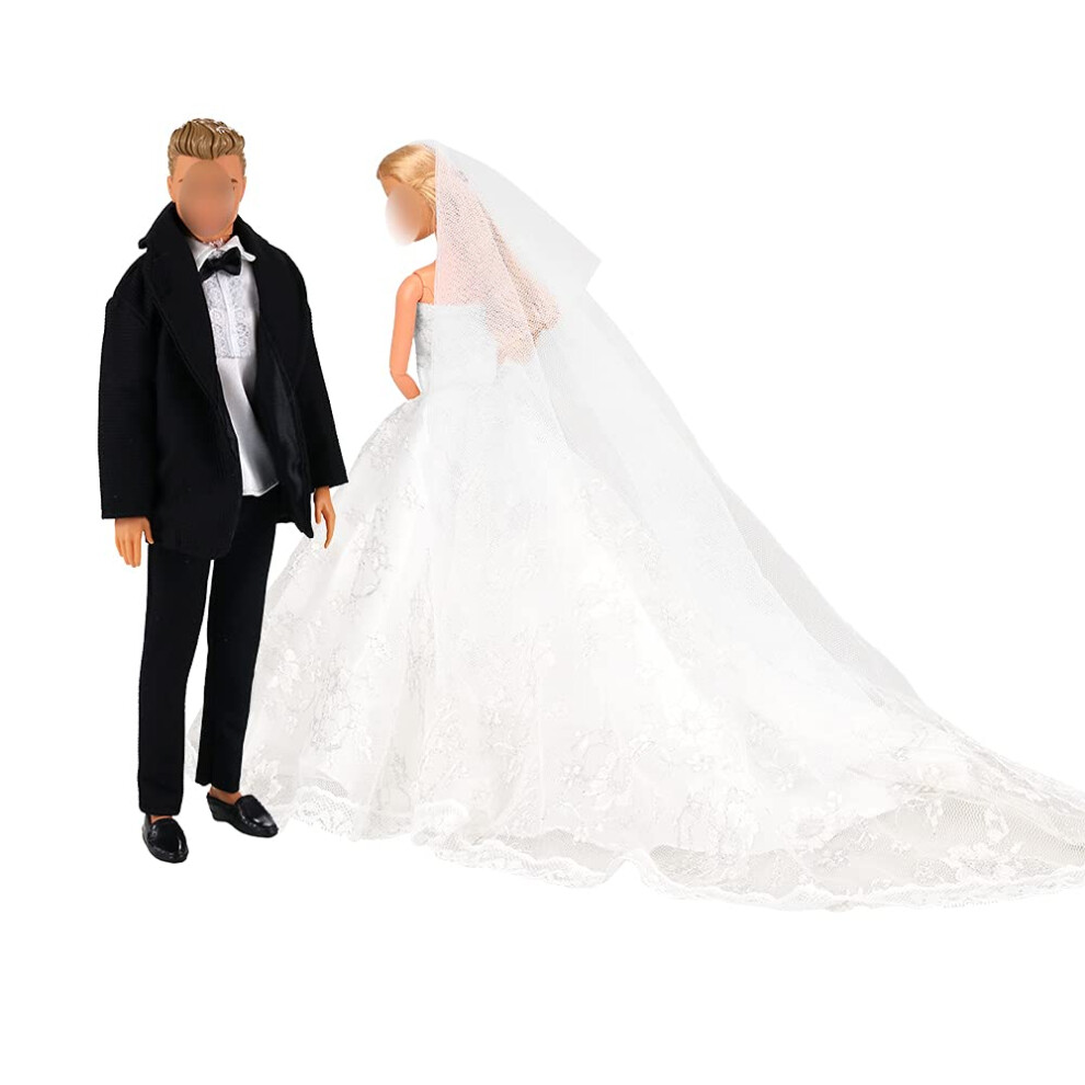 Ensemble de mariage BARWA Robe de mari?e blanche avec voile et tenue de costume formelle pour poup?es gar?on et fille