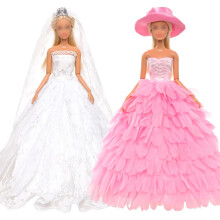 BARWA Weies Hochzeitskleid mit Schleier und Prinzessinnen-Abendpartykleidung trgt Kleid-Outfit mit Hut fr 11,5-Zoll-Mdchenpuppen