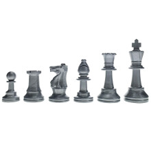 Vi spel frgar ljusa plastiska staunton -turneringschackstycken med 3,75 tum. King - halv schackuppsttning av schackbitar endast silver
