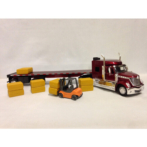 New Ray Toys Διεθνές Τρέιλερ Flatbed Lonestar με Σαμάρια και Φορτωτή 1:32 Diecast 1