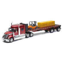 New Ray Toys International Lonestar Flatbed Trailer com fardos de feno e empilhadeira 1:32 Diecas