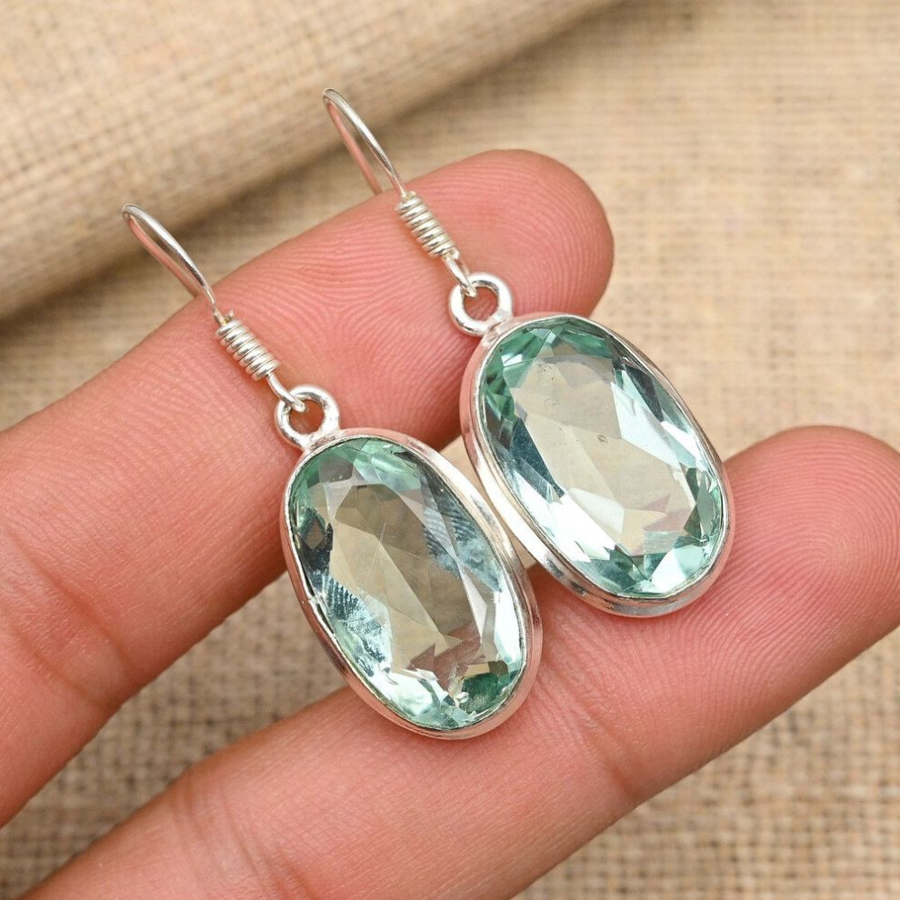 (green, 1.57 Inches) Lavish Green Amethyst Gemstone Handmade 925 Sterling Silver Earring Jewelry