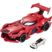 Hot Wheels Marvel Spider-Man Web-Car Launcher mit bewegungsaktivierten Augen und Spielzeugauto im Mastab 1:64