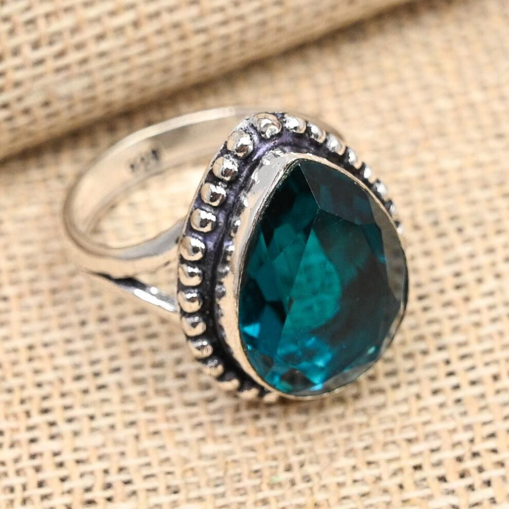 (blue, 6.5) Indicolite Tourmaline Gemstone Handmade 925 Sterling Silver Ring Jewelry For Women