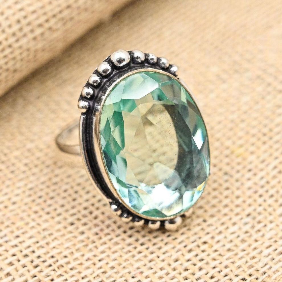 (green, 8) Green Amethyst Gemstone Handmade Jewelry Solid 925 Sterling Silver Ring