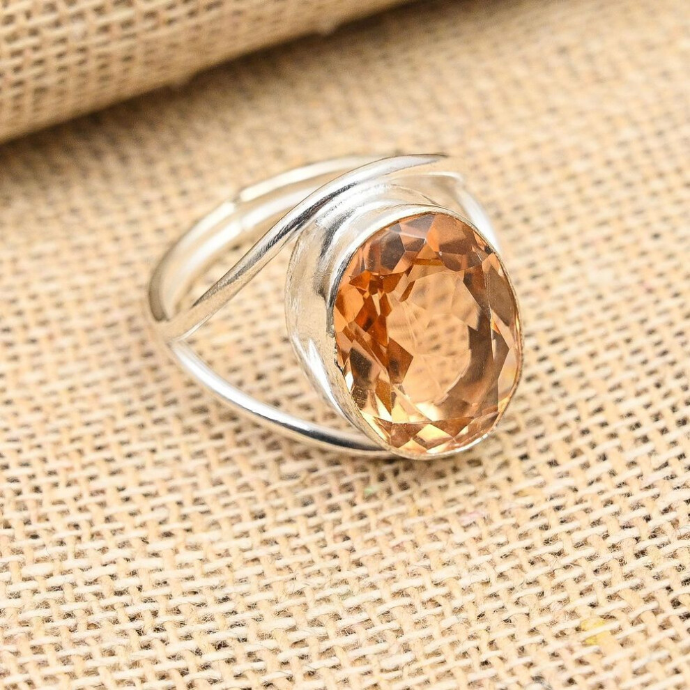 (orange, 11) Morganite Gemstone Handmade 925 Sterling Silver Ring Jewelry