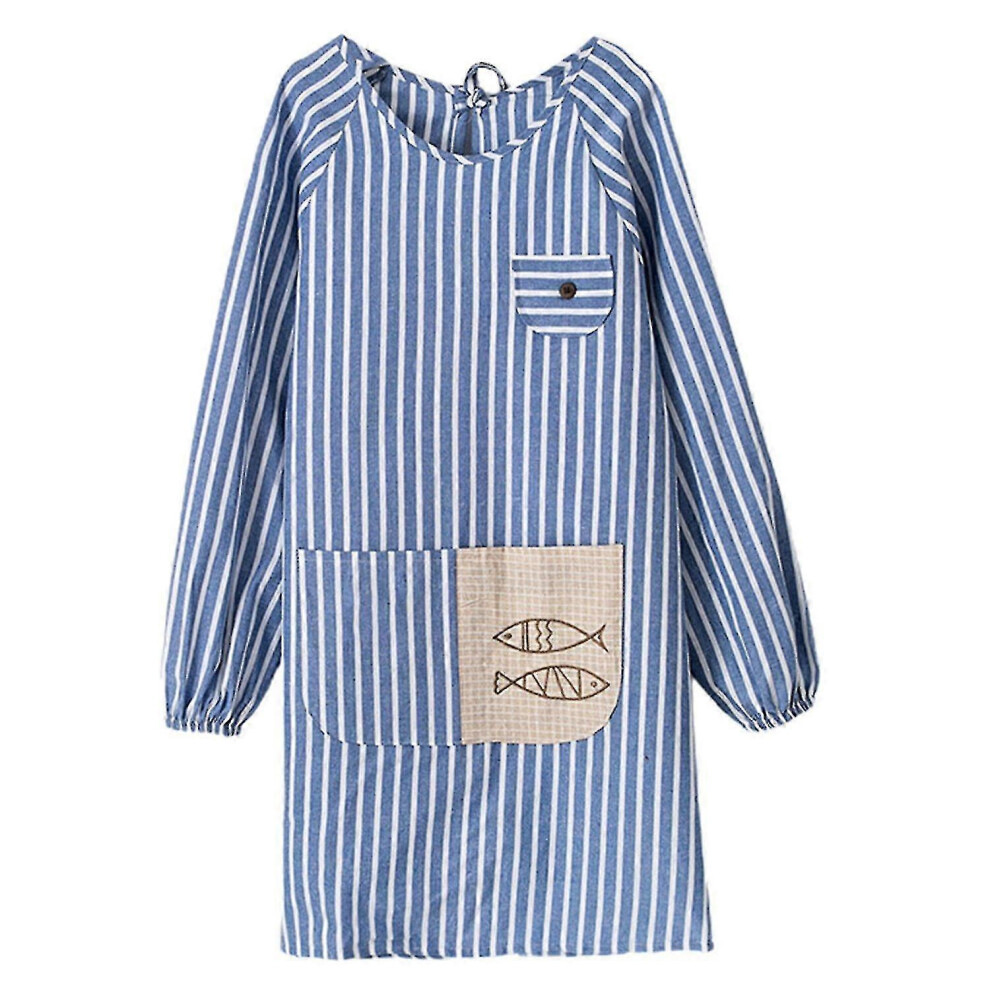(Blue) Apron Skin-friendly Oil-proof Polyester Cotton Adjustable Straps Adult Smock Aprons for Cooking
